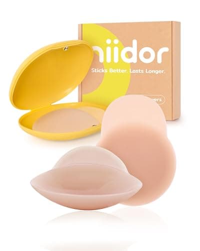 Niidor Nipple Covers for Women with Lift- Silicone Reusable Pasties Breast Petals No Show Under Any Oufit for All Day Comfort Camel 11CM Medium - Image 1