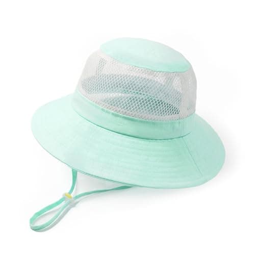 Kids Summer UPF50+ Sun Hat with Breathable Mesh, Adjustable Outdoor Beach Bucket Hat for Boys Girls Age 4-12 Cyan - Image 1