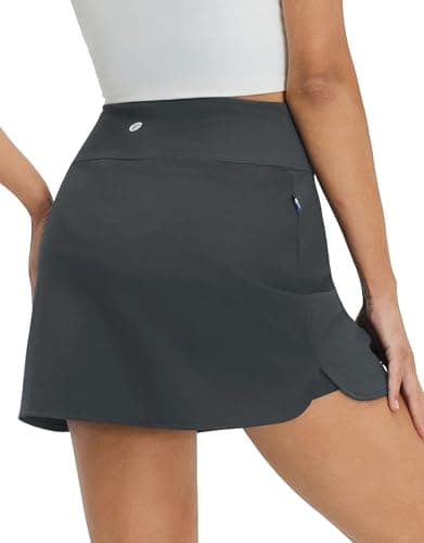M MAELREG Tennis Skirts for Women Stretchy Mini Lined Shorts Dressy Casual Skort High Waisted Tummy Control Golf Skirts Dark Grey - Image 1