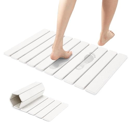 Osumlee Large Foldable Stone Bath Mat,Diatomaceous Earth with Non-Slip and Super Absorbent, Dry Mat with Quick Dry for Bathroom,Easy to Clean(23.6" Lx15.35 W,White) - Image 1