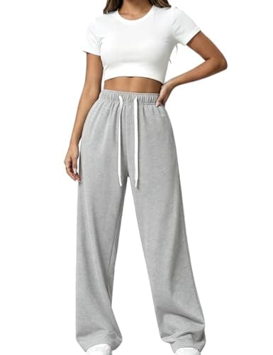 PAODIKUAI Women's Wide Leg Sweatpants Elastic Drawstring High Waisted Straight Leg Lounge Pants with Pockets(Grey,2XL) - Image 1