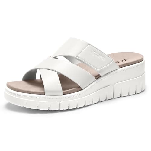 Vilanva Women's platform wedge sandals white size 7 - Image 1