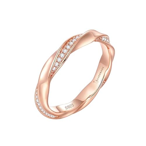 SILVERNANA 925 Silver Mobius Moissanite Wedding Band Women Rose Gold 8.5