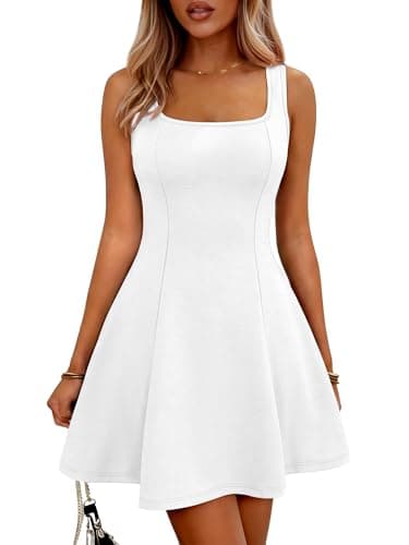 ANRABESS Women Summer Sleeveless Square Neck Cocktail Dress 2026 A-Line Casual Formal Beach Vacation Party Mini Dress White Medium - Image 1