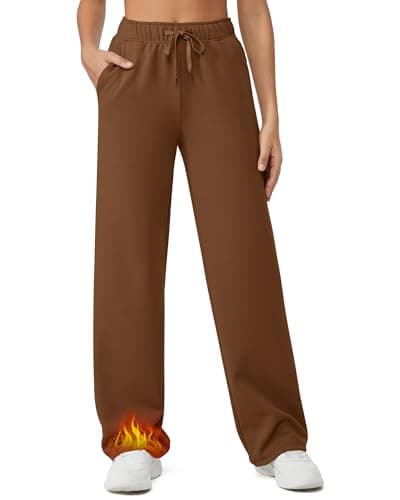 G4Free Woman Wide Leg Sweatpants Fleece Lined Straight Leg Yoga Pants Thermal Comfy Drawstring Casual Workout Trousers (Dark Coffee,M,33") - Image 1