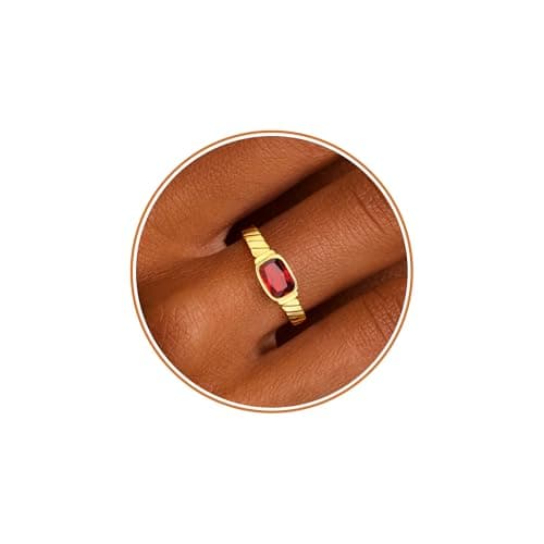 Btysun Gold Rings for Women with Garnet, Birthstone Rings for Women January Birthday Gifts for Her Adjustable Stackable Ring Anniversary Jewelry for Daughter Granddaughter - Image 1