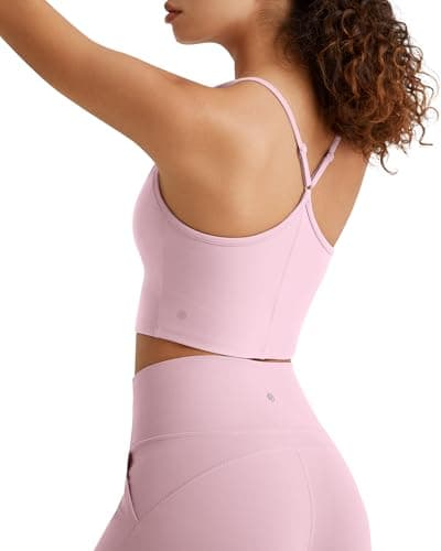 G4Free Fitness Tops for Women Sqaure Neck Adjustable Spaghetti Straps Padded Breathable Comfy Soft Low Impact Yoga Crop Tops(Blush,M) - Image 1