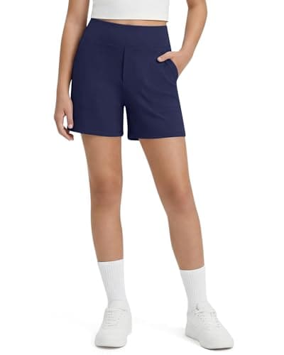 G4Free Uniform Shorts for Girls 5'' High Waist Athletic Shorts with Pockets for School Yoga Lounge Wear (Royal Blue,XS) - Image 1