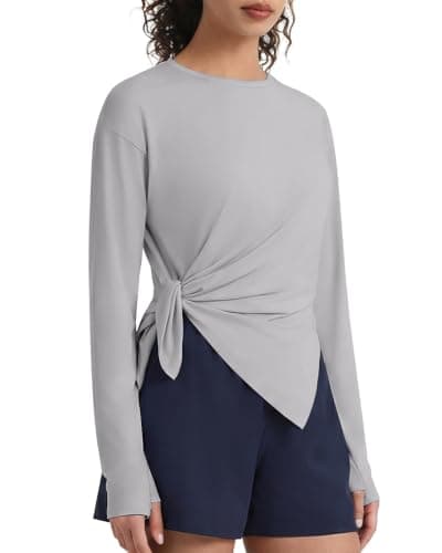 G4Free UPF 50+ Long Sleeve Workout Tops for Women Ultra Stretchable Sun Shirts with Thumbholes Loose Fit Outdoor Tees(Silver Gray,XS) - Image 1