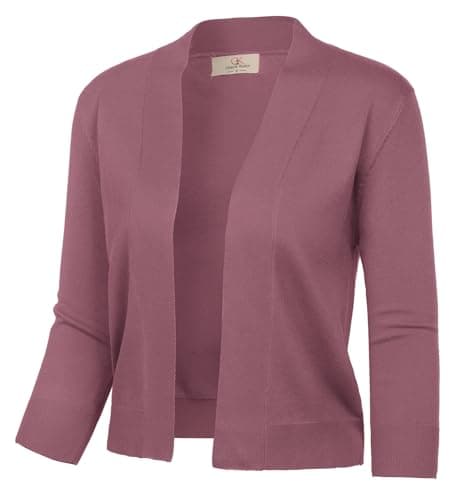GRACE KARIN Womens Cropped Rose Pink Cardigan Sweaters 3/4 Sleeve Open Front Shrugs Sweater Short Knit Bolero Jacket S - Image 1