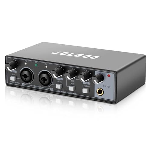 Jolgoo 2x2 USB Audio Interface, 24-Bit/192kHz Professional Audio Interface for Recording, Streaming and Podcasting, with +48V Phantom Power, Low Latency, Works with Mac/PC/Smartphone