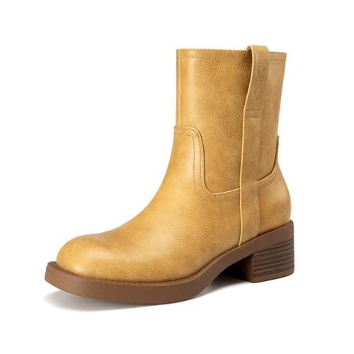 Athlefit Ankle Boots for Women Low Heel Square Toe Chunky Block Heel Fashion Short Banana Boots with Side Zipper Yellow Size 6 - Image 1