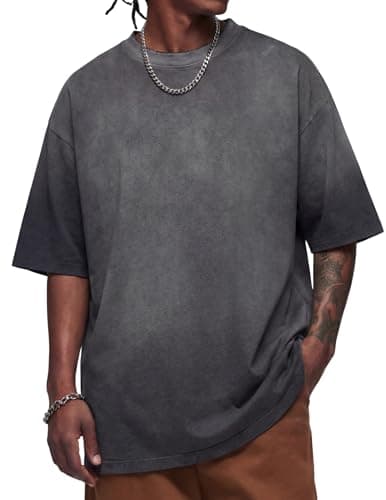 Vamtac Heavyweight T Shirts for Men Oversized Tshirts Gradient Crewneck Cotton Tops for Gym-to-Street Black Medium - Image 1