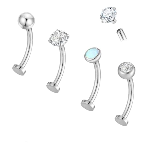 Gnbaoya 4 Pcs 14G Titanium Floating Belly Button Rings for Women Hypoallergenic Flat Back Belly Button Ring 8mm/10mm/12mm/14mm Internally Threaded CZ Opal Navel Rings Piercing Jewelry (Silver, 10mm) - Image 1