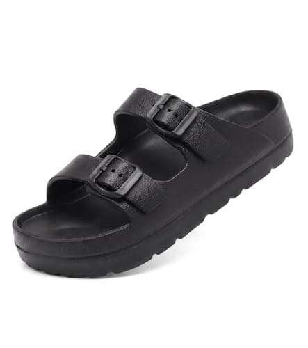 Haifago Womens Black Sandals with Arch Support, Adjustable Double Buckle Summer Beach Slide Comfort Lightweight Chunky EVA Sandal - Image 1