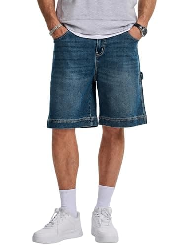 JMIERR Mens Baggy Shorts Jeans Wide Leg Vintage Carpenter Denim Shorts Loose Fit Summer Vacation Beach Casual Streetwear Cotton Lounge Shorts, Sail Blue, 40 - Image 1