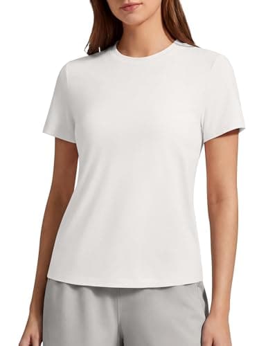 G4Free Shorts Sleeve Tops for Women Casual Workout Crew Neck Tee Shirts Relaxed Fit Soft Smooth Athletic Yoga Gym Tee Tops (Pure White,M) - Image 1