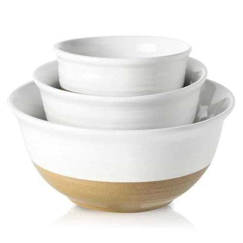 HASENSE Ceramic Mixing Bowls, Large Serving Salad Pasta Bowls Set, 2.1/1.0/0.5 Qt for Entertaining, White Nesting Batter Bowls for Prepping Baking, Dishwasher Microwave Safe, Set of 3 - Image 1