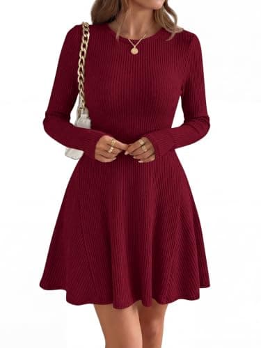 MASCOMODA Womens Fall Long Sleeve Mini Sweater Dress(Burgundy,L) - Image 1