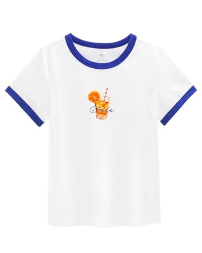 Stelle Girls Graphic Tees Short Sleeve Girls Shirts Cute Tops Crew Neck Casual Basic Summer T-Shirt for Kids Teen 12-13 Years(OJ Summer|White,XL) - Image 1