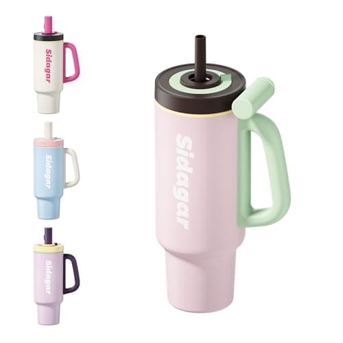 Sidagar 36oz Insulated Tumbler with Handle, Ceramic Lined Stainless Steel Water Bottle, Leak-Resistant Travel Coffee Mug with Push Button Lid, Cup Holder Friendly for Tea & Daily Use, Pink - Image 1