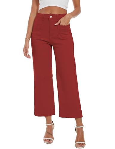 DAOAO Red Pants Women Wide Leg Jeans Woman Cropped Teacher Pants High Waisted Stretchy Trendy XXL - Image 1