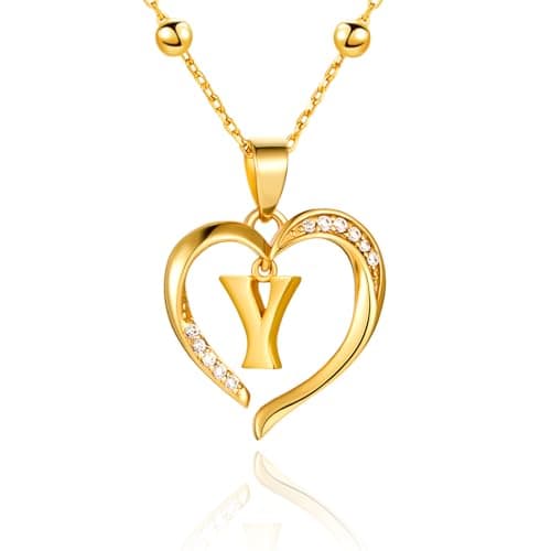 Cicy Bell Womens Heart Initial Necklace for Women 18k Gold Plated Cubic Zirconia Dainty Letter Pendant Necklace 17.7'' with 3'' Extender - Image 1