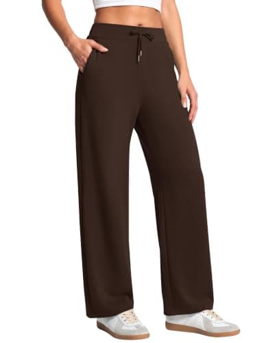 LOMON Women's Sweatpants Drawstring Lounge Joggers High Waist with Pockets Casual Wide Leg Workout Women Yoga Pants Coffee M - Image 1