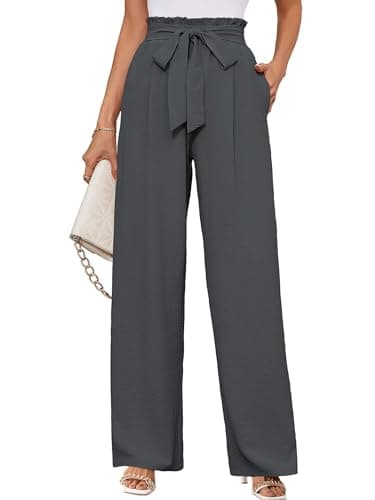 KORSIS Women's Lounge Pants Wide Leg Trousers Gray XX-Large Lightweight High Waisted Loose Casual Work Elastic Pants with Pockets - Image 1
