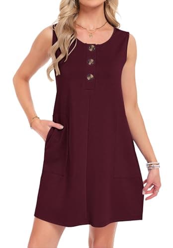 MOLERANI Women Sleeveless Beach Dress 2026 Solid Mini Summer Sleeveless Tshirt Dresses Crew Neck Short Dress Flowy Swing Aline Loose Tank Sundress,Dark Wine Red,M - Image 1