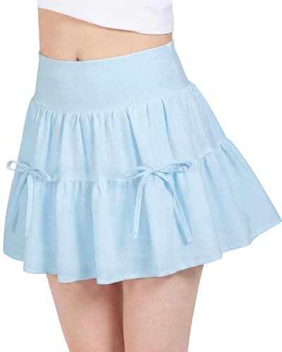 Stelle Girls Athletic Skirts with Pockets Inner Shorts High Waisted Tennis Skorts Golf Running Sports Skirt Light Blue - Image 1