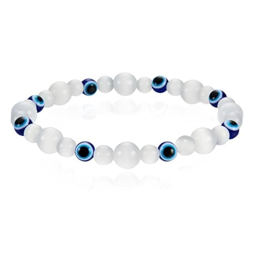 Cicy Bell Evil Eye Bracelets for Women Natural Cat's Eye Gemstone Stretch Elastic Healing Bracelet for Women Lucky Birthday Gifts - Image 1