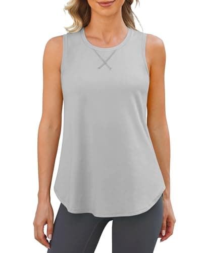 G4Free Athletic Tank Tops for Women High Neck Workout Racerback Gym Tops Lightweight Running Shirt Sleeveless Loose (Light Gray,L) - Image 1