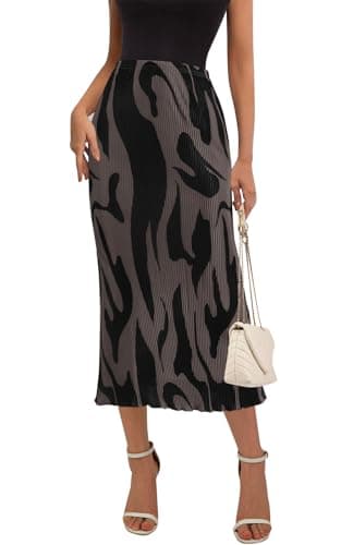 PRETTYGARDEN Zebra Print High Waist Long Pleated Skirts for Women Midi Length Bodycon Plus Size Pencil Skirt for Curvy Women (Dark Brown, X-Large) - Image 1