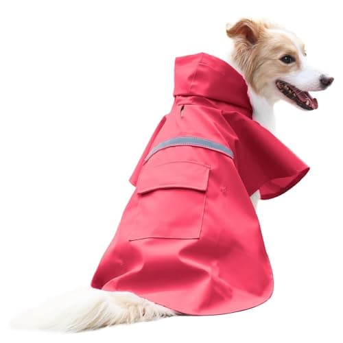 NACOCO Large Dog Raincoat Adjustable Pet Water Proof Clothes Lightweight Rain Jacket Poncho Hoodies with Strip Reflective (XXL, Red)