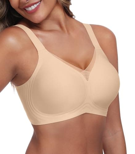 Kinnette Women's Wireless Bras Full Coverage V Mesh Padded Bralette No Underwire Seamless Comfortable Everyday Bra (Light Nude, XL) - Image 1