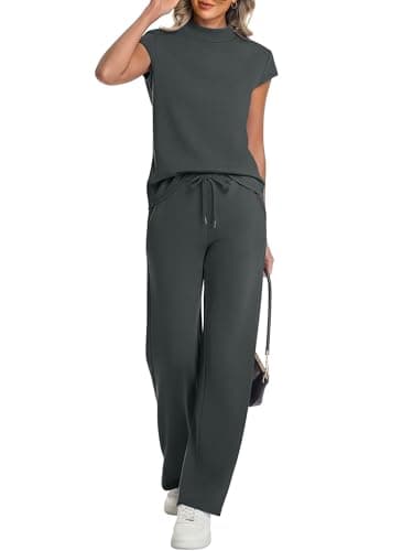 Casly Lamiit 2 Piece Sets for Women Vacation Travel Outfits Lounge Sets Cap Sleeve Cruise Summer Wear Fashion Clothing Dark Grey M - Image 1