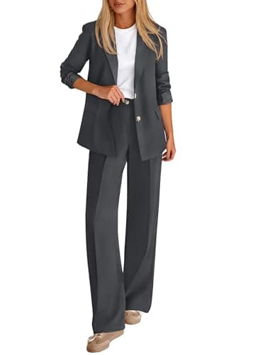 KIRUNDO Womens Suits 2 Piece Set Business Casual Blazer Jacket Wide Leg Dress Pants Suits Professional Work Office Outfits(Dark Grey, Large) - Image 1