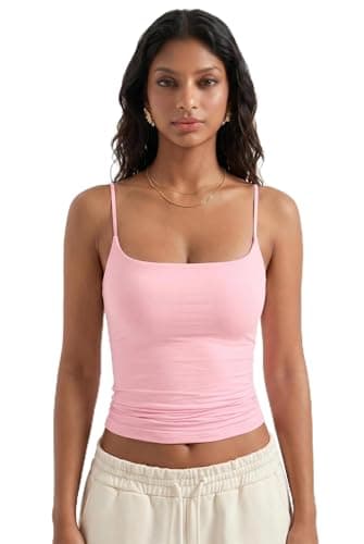 Women Camisole Tank Tops Y2K Summer Tanks Scoop Neck Tops Going Out Tops Black Spaghetti Strap Trendy Casual ShirtSleevess Cami(Pink,XL)