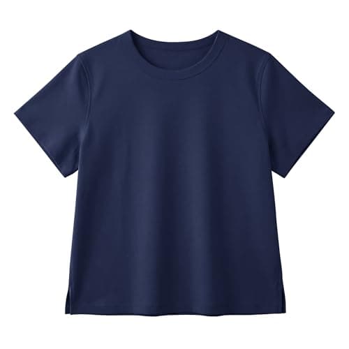 Stelle Women's Cotton T-Shirts Crewneck Short Sleeve Basic Tees Summer Casual Solid Crop Tops Navy Large - Image 1