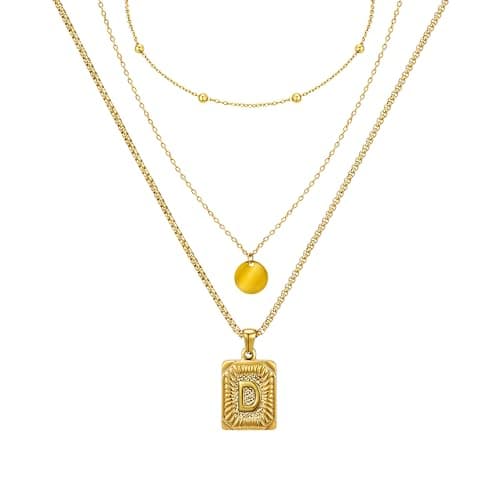 Nododugs Gold Layered Necklace for Women 18K Gold Plated for Women Circle Choker Square Letter Pendant Necklace Gold Initial Necklaces Trendy Simple Jewelry Gifts (D, Gold) - Image 1