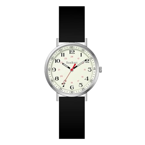 Szaikyri Nurse Watches for Women Medical Professionals, Students with Luminous Easy Read Military Time Dial Unisex Sports Watch Water Resistant (Black Silver) - Image 1