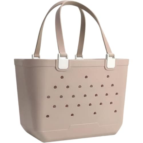 CXY Large Rubber Beach Bag, Waterproof Rubber Tote Bag for Women,Vacation Essentials Beach Tote for Summer Swim Sport Travel (Apricot, X-Large) - Image 1
