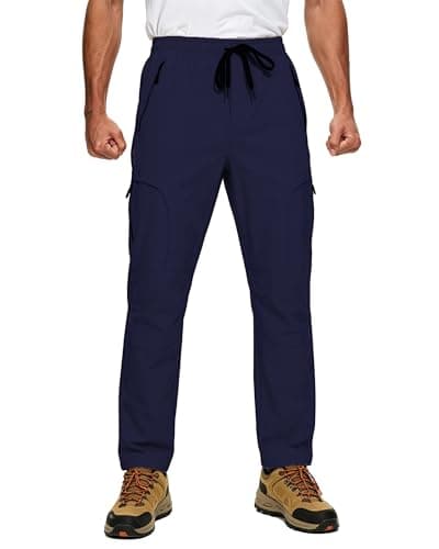 AGVNG Mens Hiking Pants Lightweight Quick Dry Waterproof UPF 50+ Work Cargo Pants 5 Pockets Elastic Waist Drawstring Cuff Casual Athletic Golf Travel Jogging Navy Blue L - Image 1