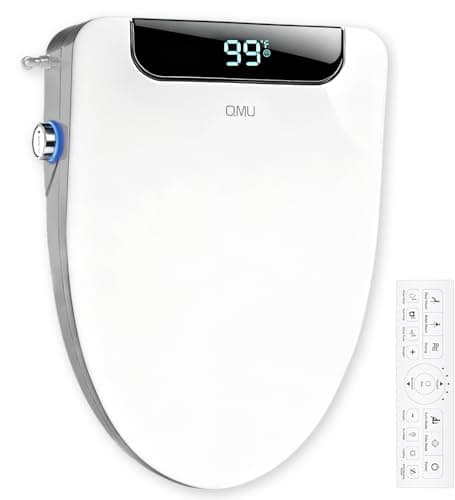 QMU Electric Bidet Toilet Seat Elongated, Heated Bidet Seat with Instant Warm Water, Warm Air Dryer, Self-Cleaning Stainless Steel Nozzle, Heated Seat, Night Light, Remote Control, Soft Close - Image 1