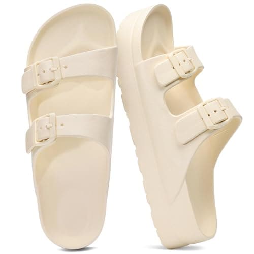 shevalues Women’s Platform Sandals with Arch Support, Lightweight Cloud Slides with Adjustable Double Buckle, Comfortable EVA Recovery Sandals for Summer Beach, Cream White 42 - Image 1