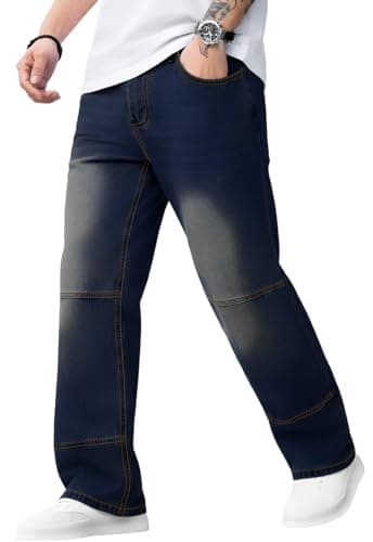 DISLANBO Men's Wide Leg Baggy Jeans for Men Loose Fit Denim Pants Hip Hop Skater Carpenter Jeans Y2K Streetwear Dark Blue(Grey) - Image 1