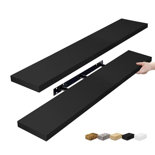 Sorbus Floating Shelves for Wall - 48 Inch Long Bathroom Shelves, Wall Decor for Bedroom, Kitchen, Living Room & Book Storage - Mounted Floating Shelf with Invisible Brackets (Black, 2 Pack) - Image 1