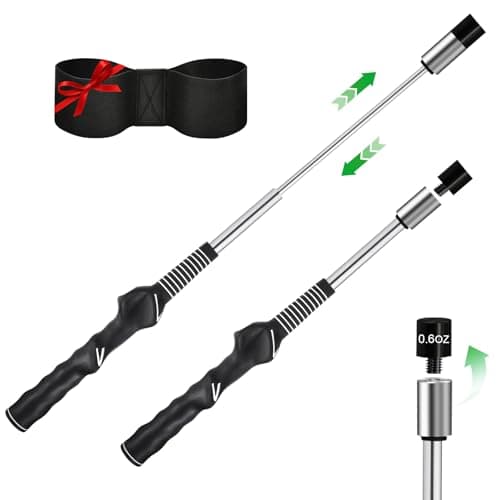 UYCCIMB Retractable Golf Swing Trainer, Portable Golf Grip Trainer Right Hand with Practice Golf Club Weights for Enhance Swing Technique, Beginners Tempo Trainer for Chipping Hitting - Image 1