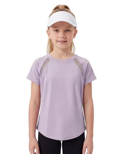 Stelle Girls Athletic Shirts Short Sleeve Crewneck T Shirts Active Sports Top Soccer Gym Workout Tshirt Summer Tees for Kid (Light Purple,10-11 Years) - Image 1